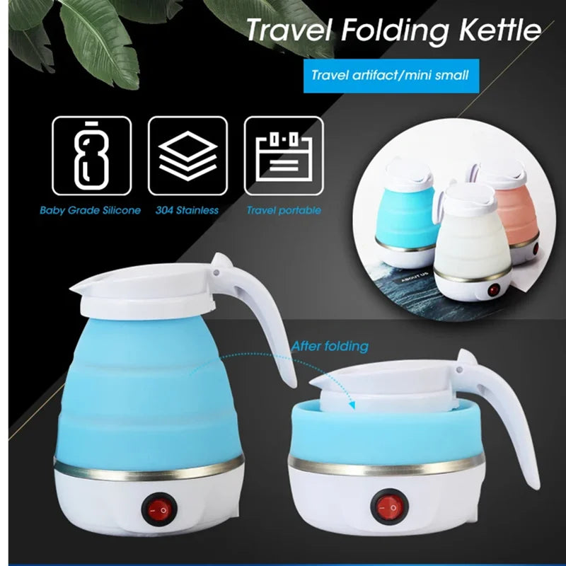 JFBONIN 0.6L Mini Folding Kettle Portable Water Heater 600W Silicone Compression Electric Kettle Home Kettle Easy To Travel