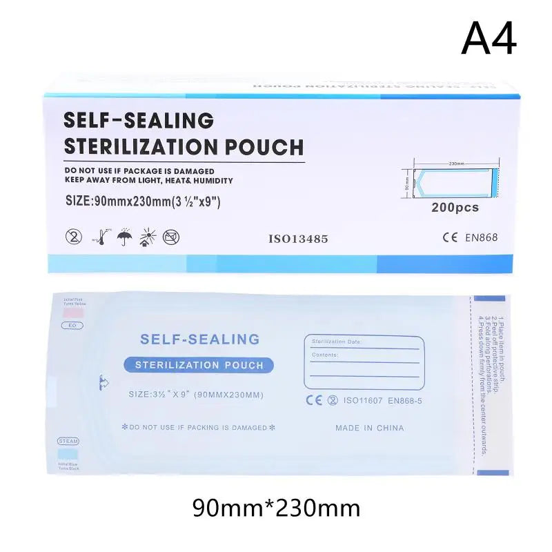 Self Seal Sterilizer Pouches 200PCS Autoclavable for Professional Dental and Tattoo Use