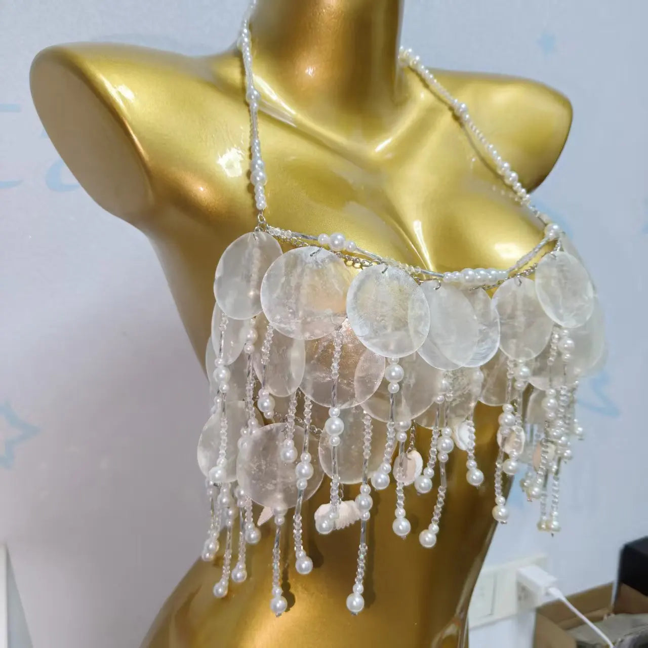 Handmade Sparkly Bohemian Mermaid Shell Beaded Halter Top Women Summer Beach Party Vacation Rave Outfit Sequins Beaded Bra Tops