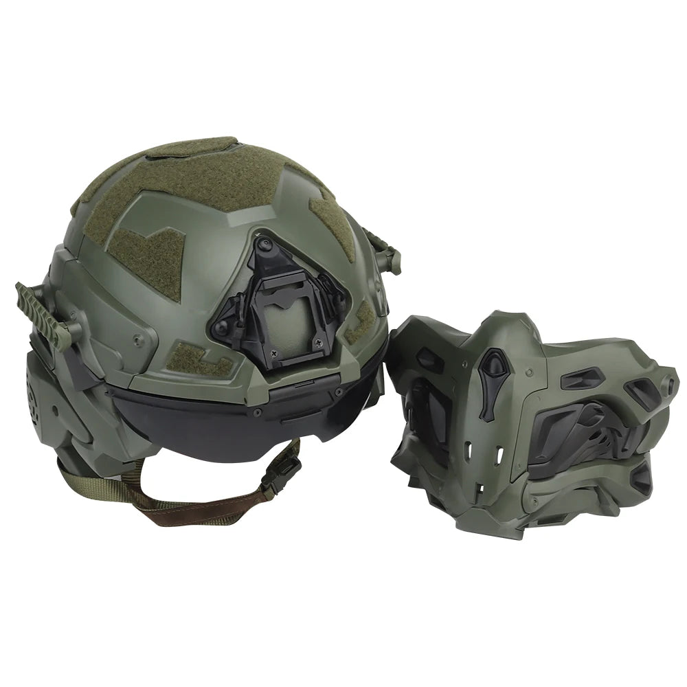 Militar Helmet FAST Helmet Built-in Communication Headset Anti-fog Fan W-Ronin Assault Helmet Detachable Mask Replacement Lens