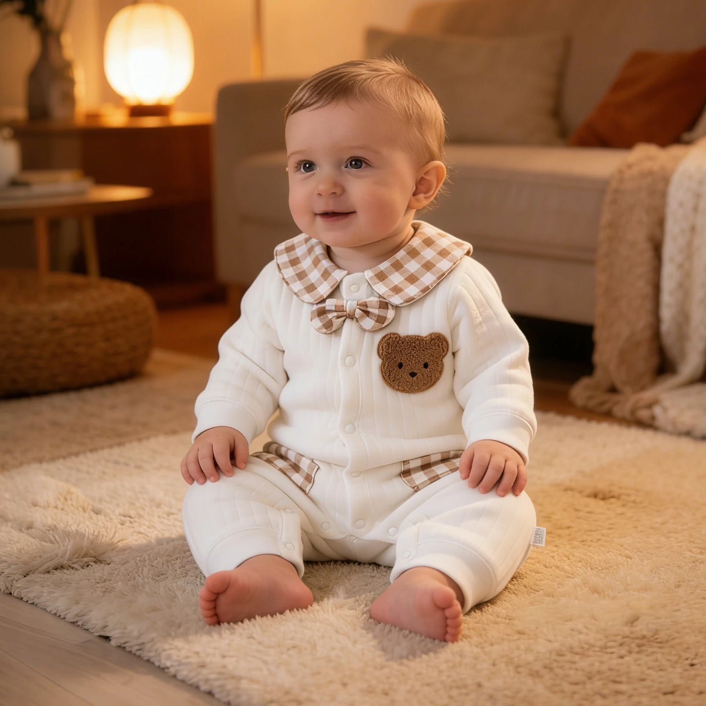 Newborn Baby Jumpsuit Clothes Winter Thickened Romper  Boys Girls Cute Embroidery Bear Bodysuit Autumn Clothing 0-1-3-6M