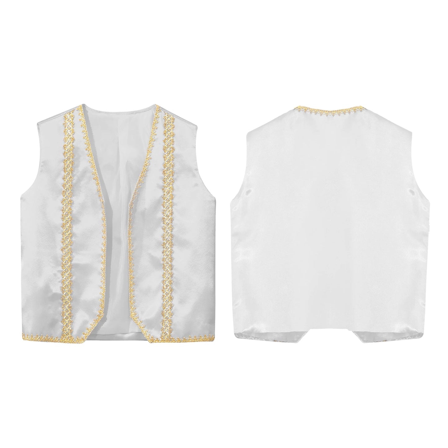 Kids Girls Boys Medieval Steampunk Costume Arabian Prince Sleeveless Golden Trim Waistcoat Vest Halloween Cosplay Fancy Dress Up