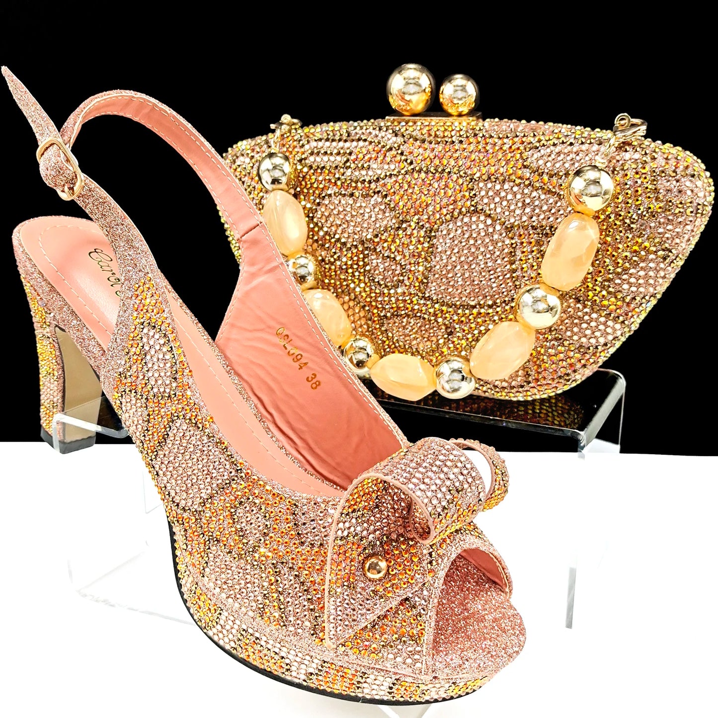New Arrival Sky Blue Color Platform Design Party Wedding High Heel Peep Toe Lady Shoes and Bag Set and A Pair of Shoes