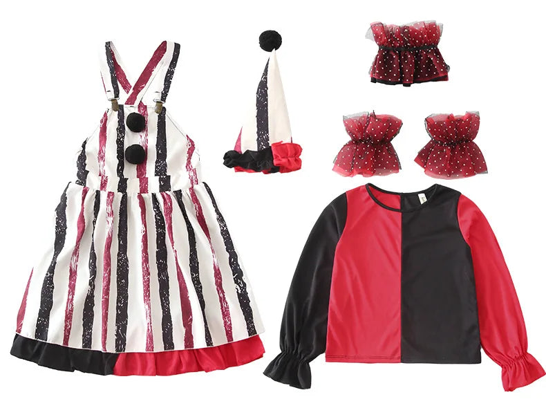 Halloween Cosplay Costumes Horror Clown Dresses Pants Headwear Clothes Sets Carnival Theme Party Role Playing Outfits for Girls