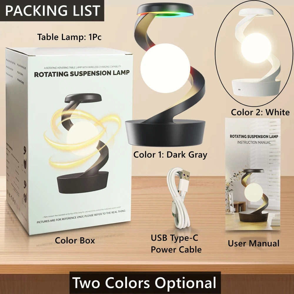 Creative Table Lamp, Rotating Floating lamp, 15W Wireless Charger, Mobile Phone Wireless Charger, RGB Atmosphere Night Light