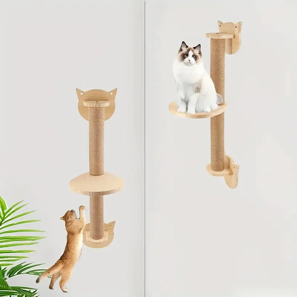 Cat Tree With Scratching Posts 2 Perches Platforms Wall Mounted Sisal Scratcher Hammock For Cats Kittens Climb Play Rest