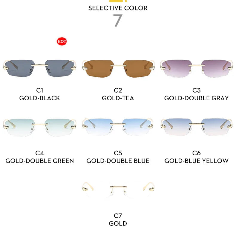 Popular Brand Brown Square Women Sunglasses Fashion Luxury Rimless Rectangle Sun Glasses Female Shades UV400 Vintage Eyewear