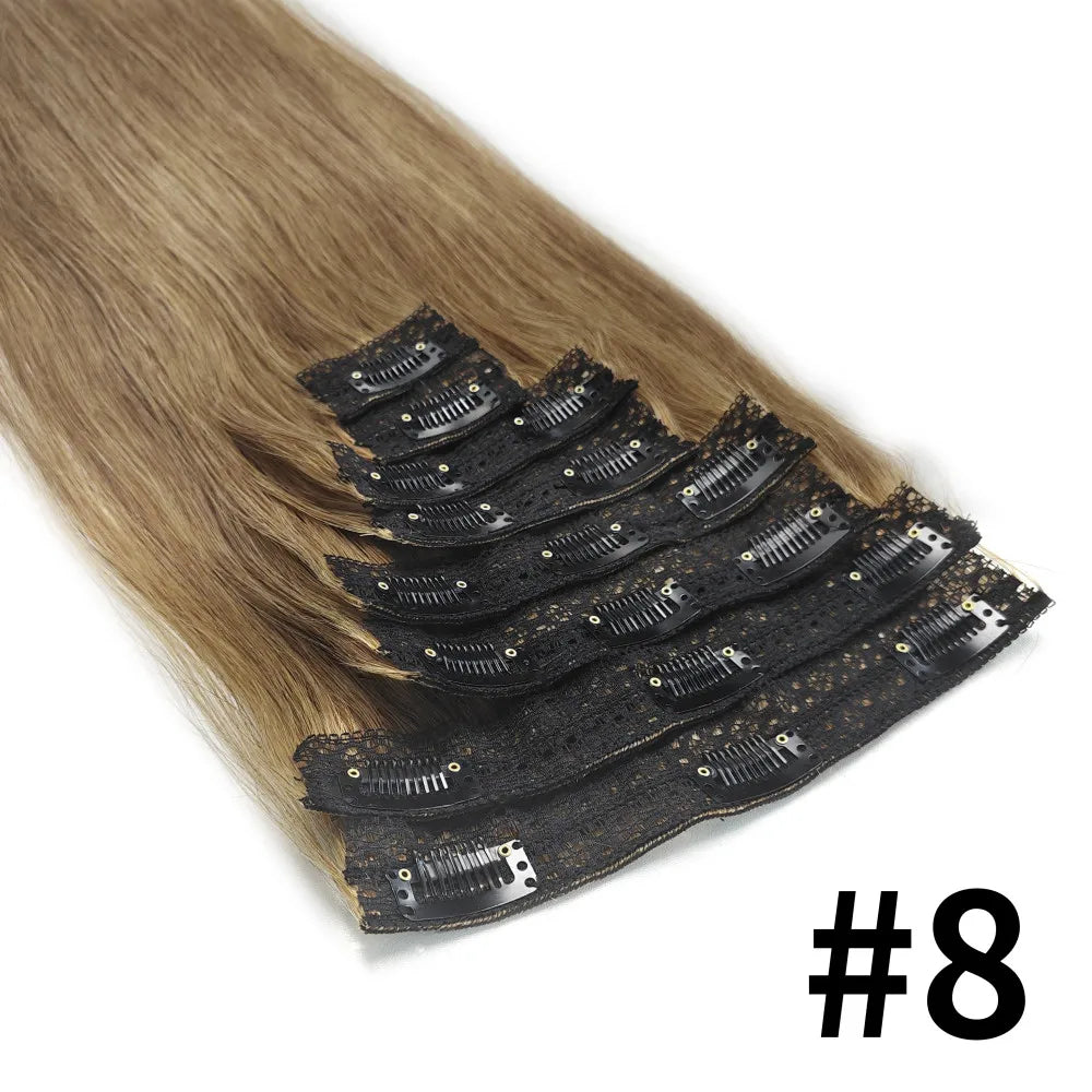Clip In Hair Extensions Straight 100% Unprocessed Human Hair 8 Pcs/Set Full Head Seamless Brazilian Natural Black Clips ins Hair