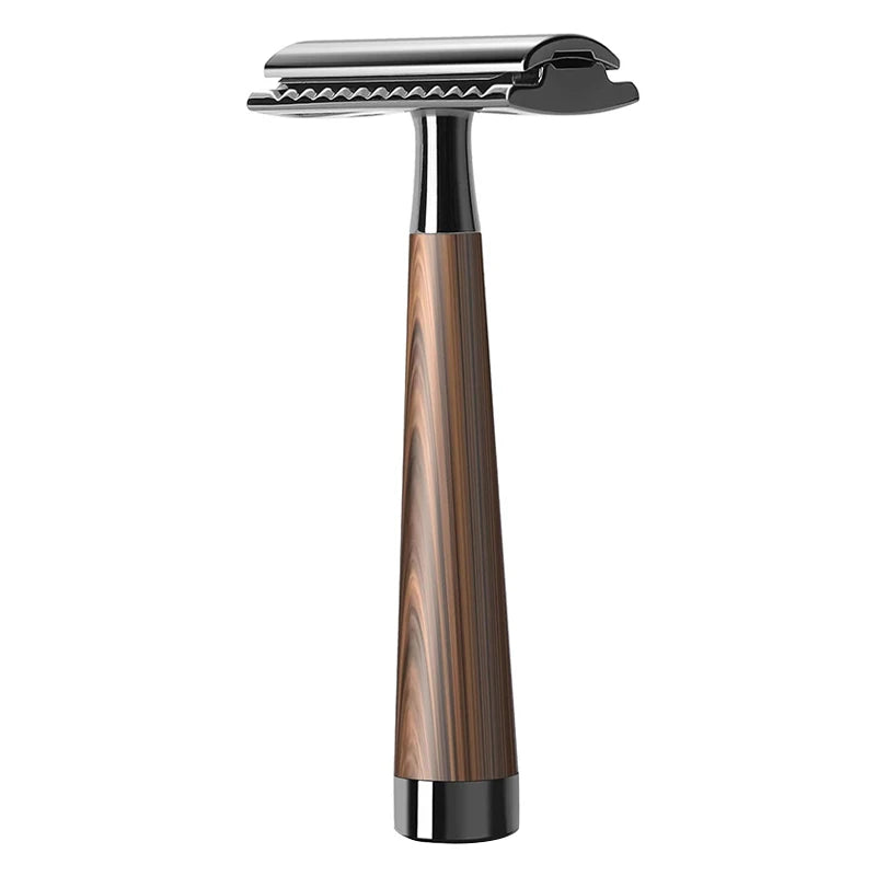 Advanced Double Edge Safety Razor Faux Wooden Handle Heavy Duty High Quality Men's Shaving Tools Including Gift Box With 5 Blade