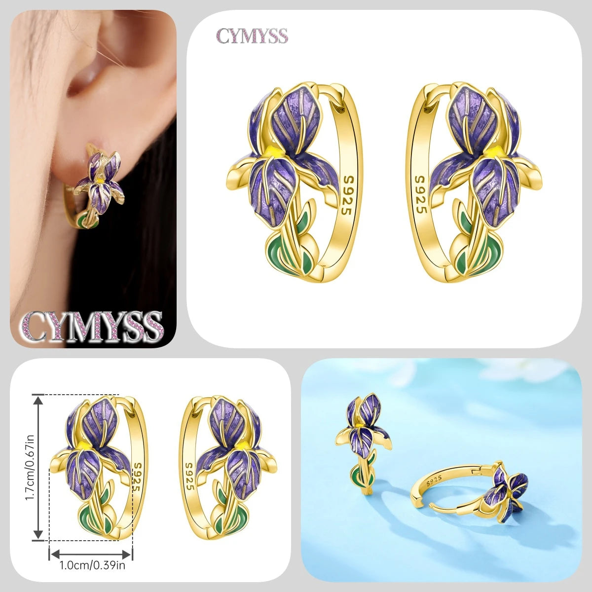925 Sterling Silver Needle Iris Flower Hoop Earrings for Women Original Elegant Versatile Jewelry Birthday Party Fine Gift 2026
