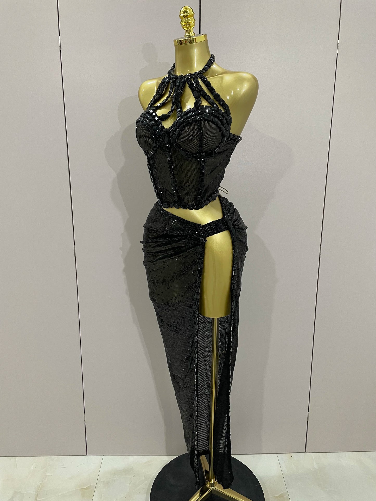 Sexy Luxury Shiny Diamond Sequins Cocktail Dress 2Pcs Set 2025New Women Evening Celebrate Birthday Party Nightclub Stage costume