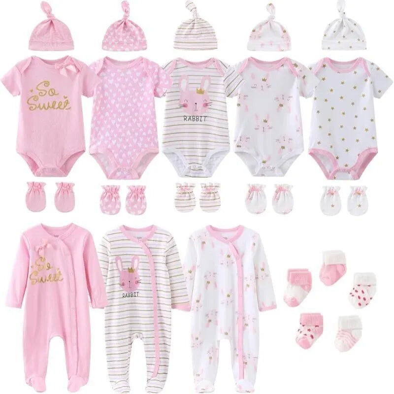 23 Pieces 0-12M Baby Girl Clothes 100%Cotton Jumpsuit+Hat+Gloves+Socks Baby Boy Clothes Newborn Baby Gift Set Animal