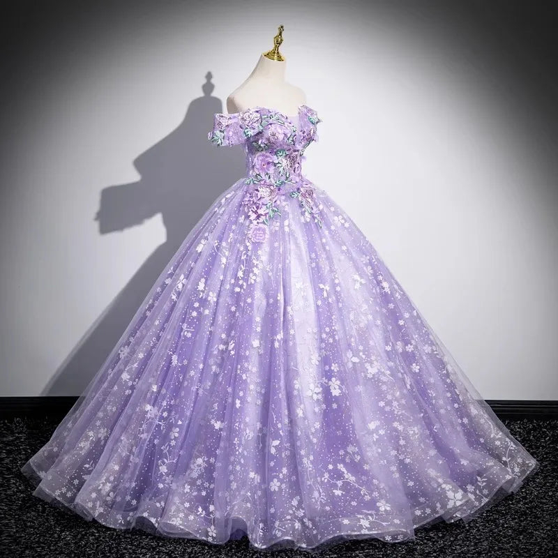 Elegant purple evening dress temperament one-shoulder solo puffy skirt student vocal music art exam annual meeting host