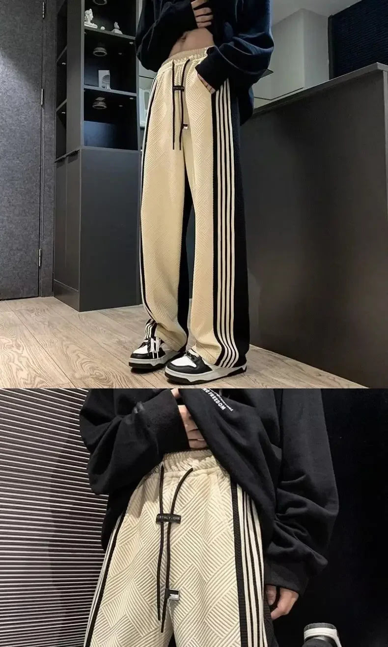 Trousers Summer Men's Sweatpants Thin Striped Straight Male Sports Pants Wide Leg Big Size Korean Y2k Fashion 2025 Casual Long