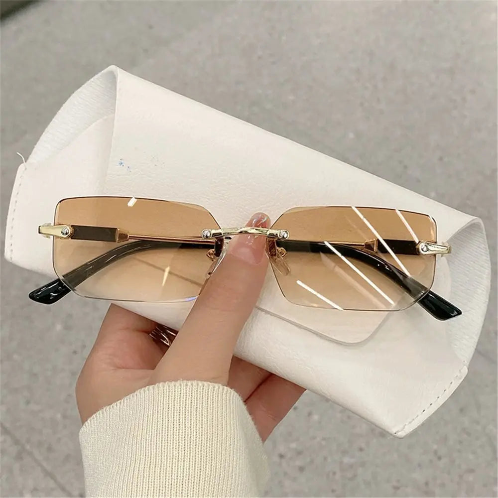 Retro Rimless Sunglasses for Women Men Trendy Frameless Rectangle Sun Glasses Retro Shades Fashion Summer Travel UV400 Eyewear