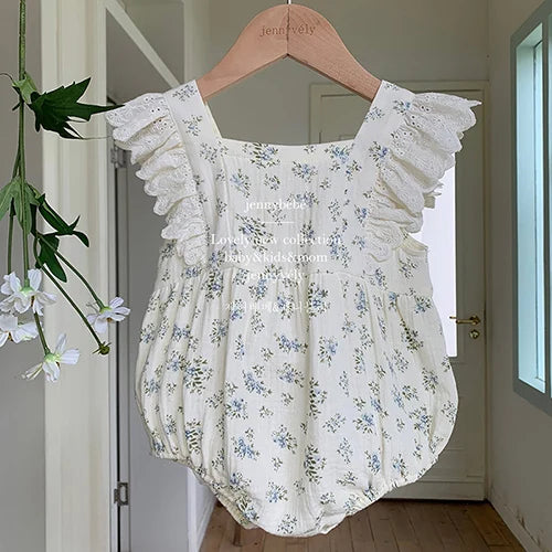 2024 New Summer Newborn Baby Girl Romper Flying Sleeve Cotton Mesh Splicing Toddler Baby Girl Jumpsuit 0-24M Baby Girl Clothing