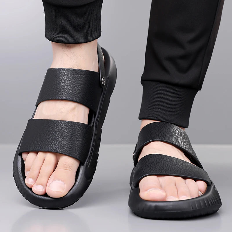 Man Retro Outdoor Comfort Thick Soled Leather Sandals Men's Summer New Men Sandals Luxury Quality  Beach Anti Slip Men Slippers