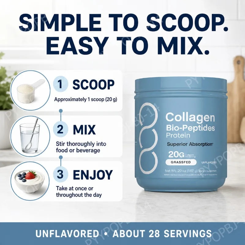 Collagen Peptides Powder 20g Per Serving, 18g Protein, Grass-Fed Bovine, Unflavored Daily Beauty Active Lifestyle Support, 567g