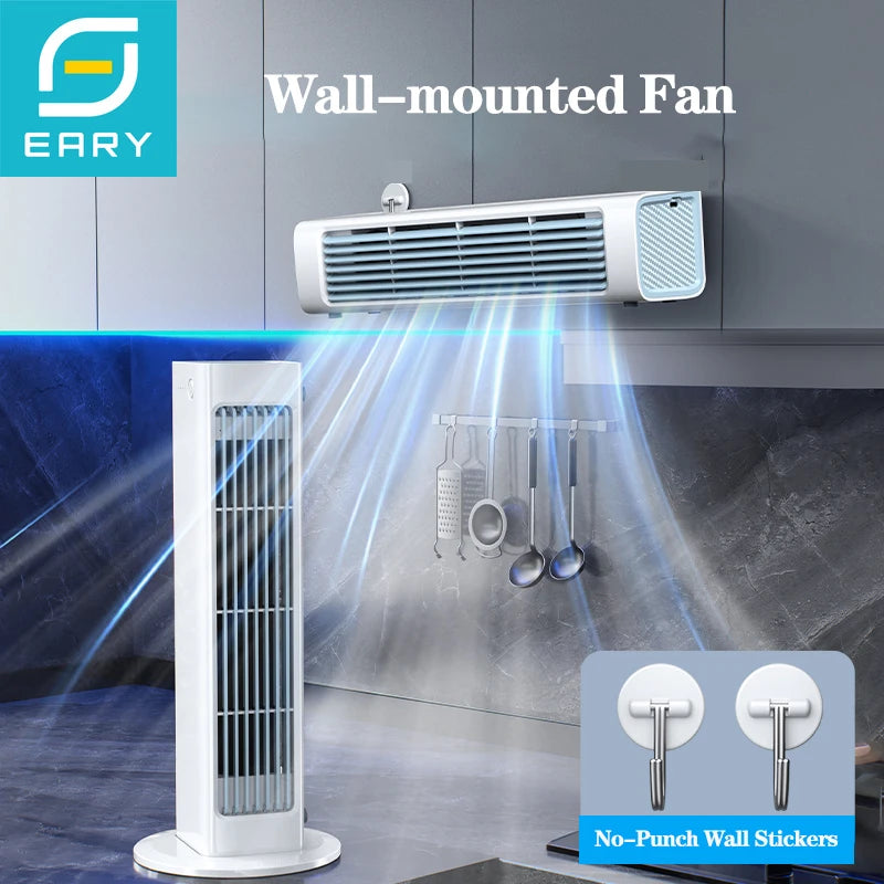 Eary Wall-mounted Fan with Remote Control Summer Strong Fan Bladeless Tower Airflow Cooling Air Conditioner Fan for Desk Kitchen