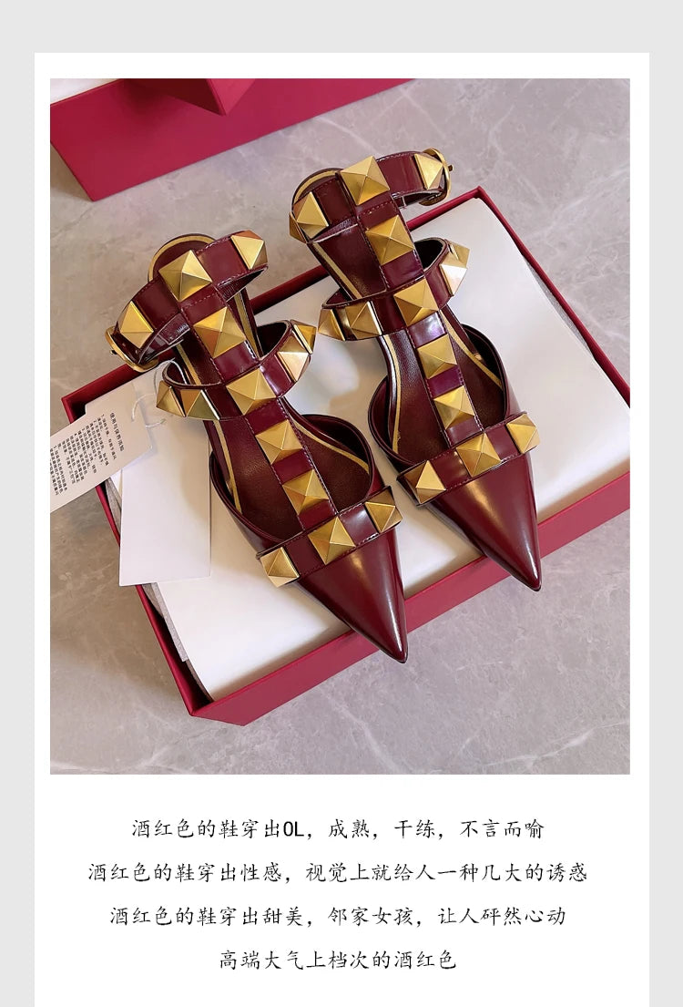 Women's Fashion Rivet High Heels 2023 Spring/Summer New Baotou Sandals Pointed Single Shoes
