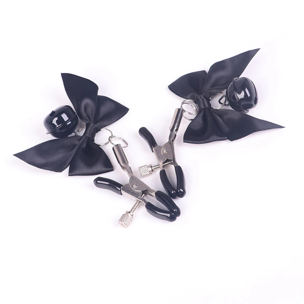 SM Flirting Toy, Nipple Clip with Bell and Bow Knot, Metal Nipple Clip, Nipple Clip with a Little Bel