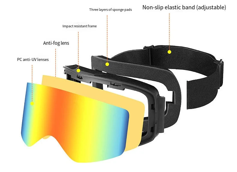 Adult Ski Snowboard Goggles Unisex Double Anti-Fog UV400 Cylindrical Lens Skiing Eyewear Mask Snow Protection over Glasses