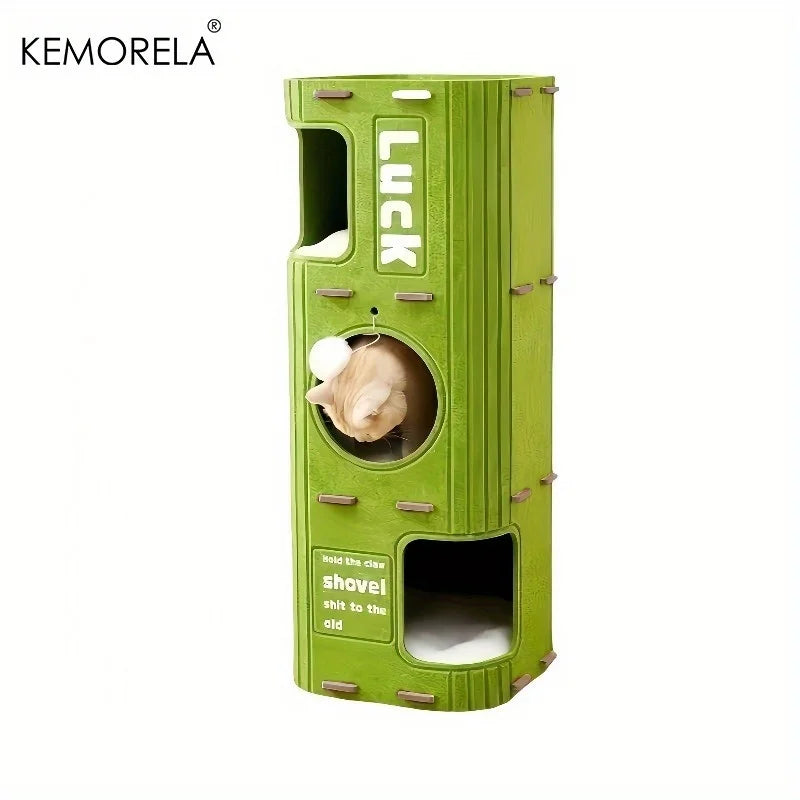 3D Tree-Shaped Cat Condo Large Space Pet Cat Tree with Scratching Posts & Hanging Toys Felt Space-Saving Detachable for Cats