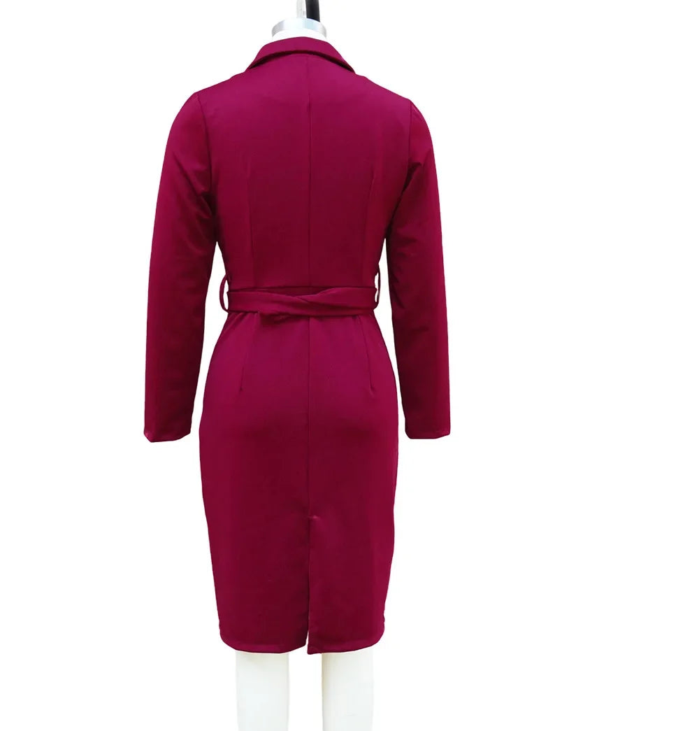 Elegant Office Dress High Waist Suit Collar Belted Style Autumn New Arrival Women's Fashionable Gown by None( AE Stock)