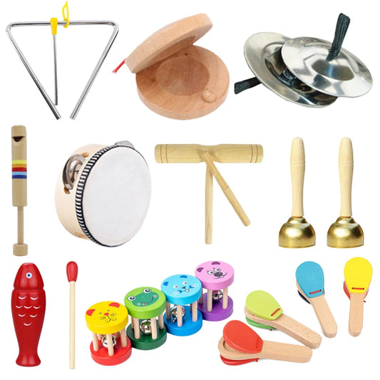 Children Musical Instrument Toys Mini Wooden Baby Stroller Accessories Clapping Board Log Color Bell Sand Hammer Sound TMZ
