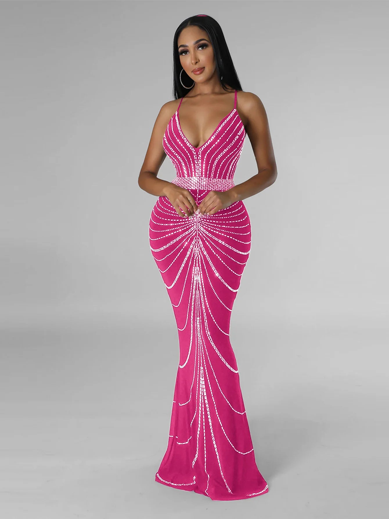 Sparkling Solid Color Hot Diamond Sheer Mesh Long Skirt, Elegant and Luxurious Spring Women's Cocktail Dress, Celebrity Clothing