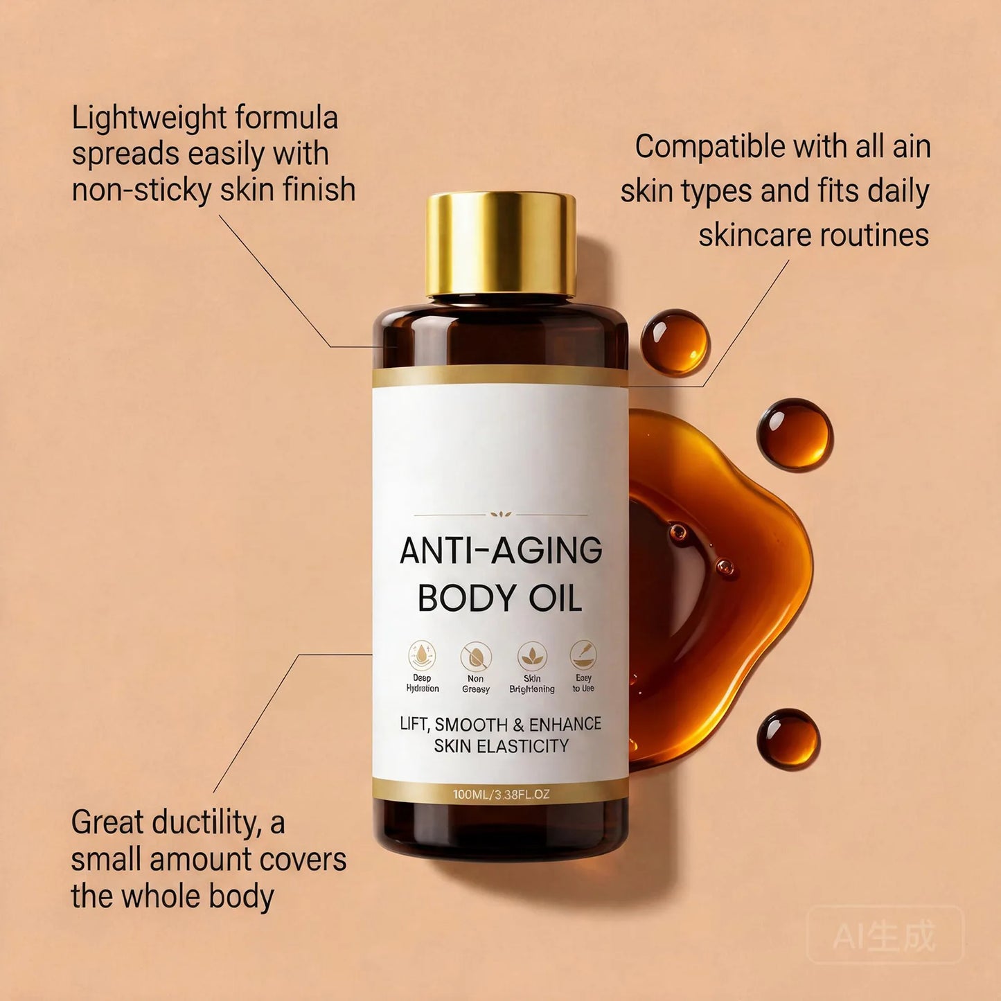 Firming Lifting Body Massage Oil Deep Hydrating Skin Firming Oil Non Sticky for Dry Rough Skin Brightening Body Care Oil