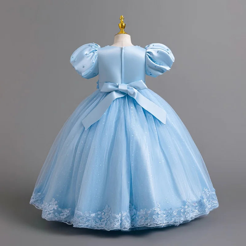 3-12 Year Old Baby Dress Birthday Party Girl Princess Dress Bubble Sleeves Lace Flower Wedding Dress Flower Girl Evening Dress