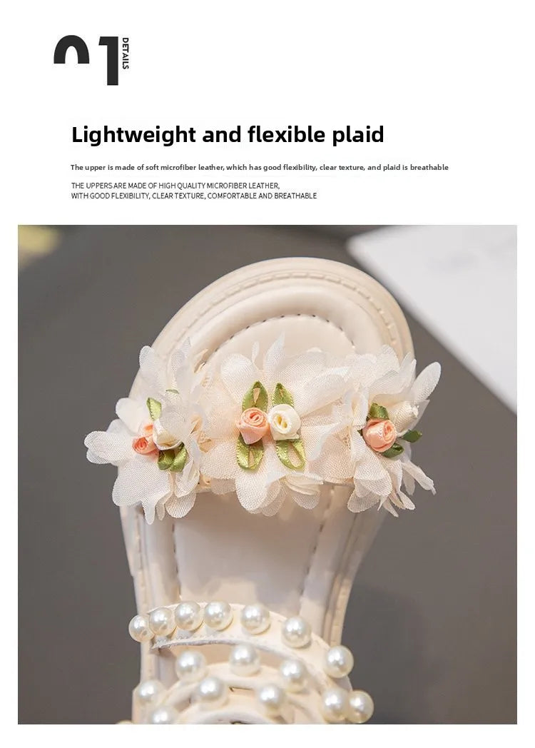 Girls Summer Sandals Soft Bottom Toe-Open Cute Princess Shoes Middle Large Children Little Girls Student Beach Shoes