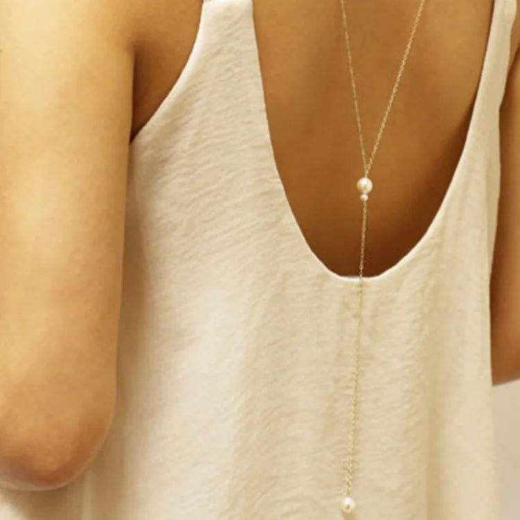 Body Jewelry Sexy Women's Pearl Back Chain Necklace Bikini Beach Crossover Back Jewelry Wedding Back Dress Accessories