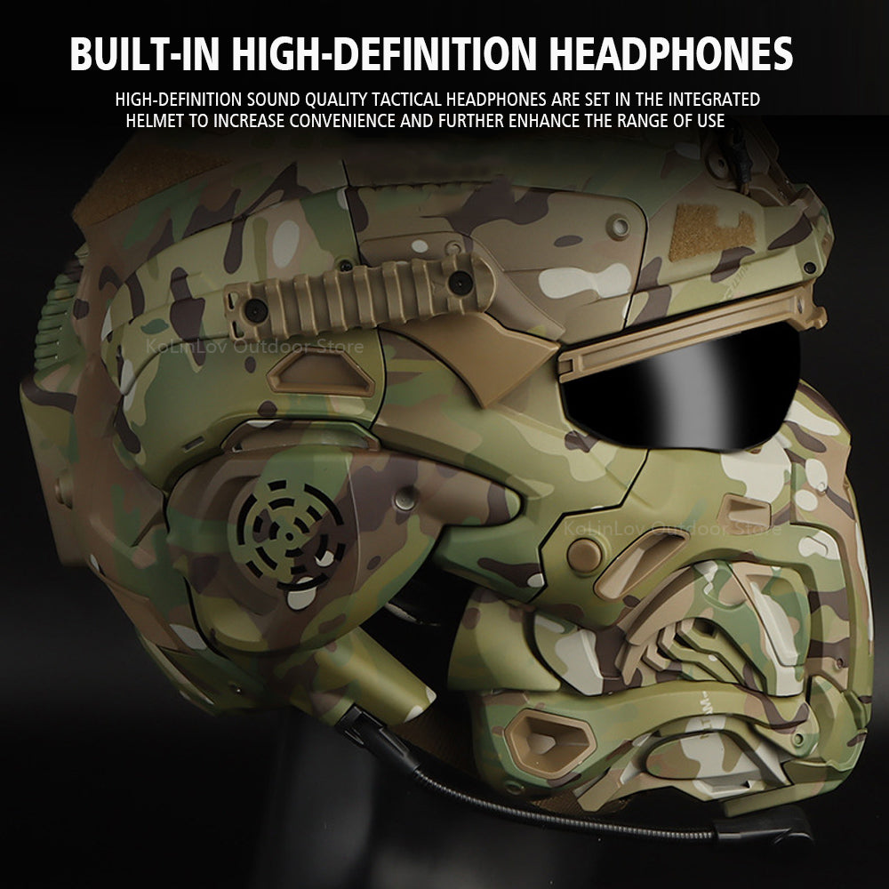 Militar Helmet FAST Helmet Built-in Communication Headset Anti-fog Fan W-Ronin Assault Helmet Detachable Mask Replacement Lens