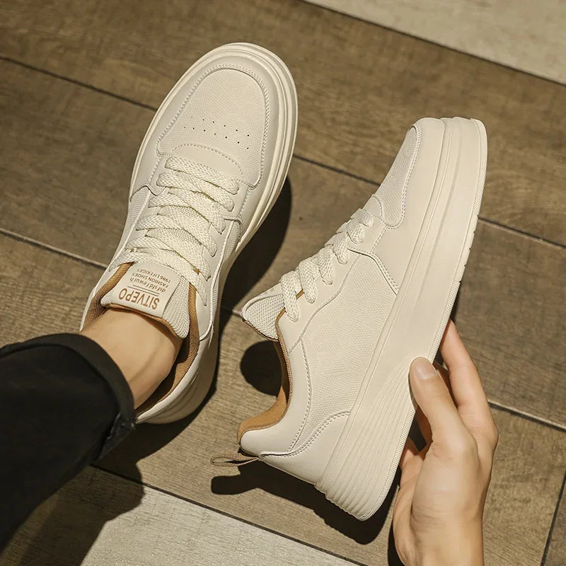 Men's Casual Sport Shoes Thick Bottom Invisible Heightening 10cm Rubber Outsole Synthetic Upper Breathable Lace-Up Sneakers