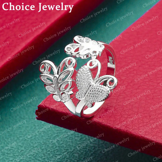 925 Sterling Silver Butterflies Open Wedding Ring For Women Fashion Jewelry Charm Grace Engagement Accessories