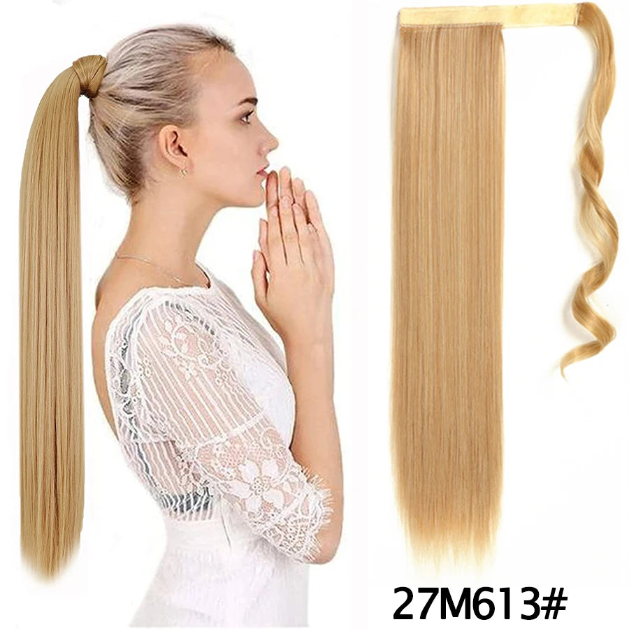 Synthetic Ponytail Long Straight Wrap Around Ponytail Hair Extension Heat-Reistant Fiber Pony Tail Fake Hairpieces For Women