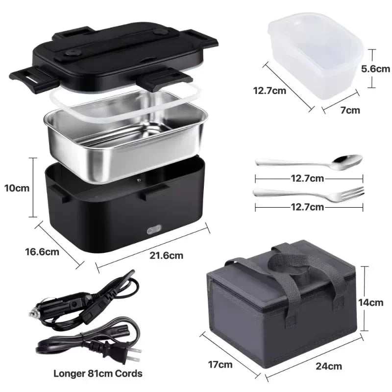 1.8L Food Heater 3 in1 Portable Leakproof Heated Lunch Box 75W  Electric Lunch Box for Car Truck Office with Insulated Carry Bag
