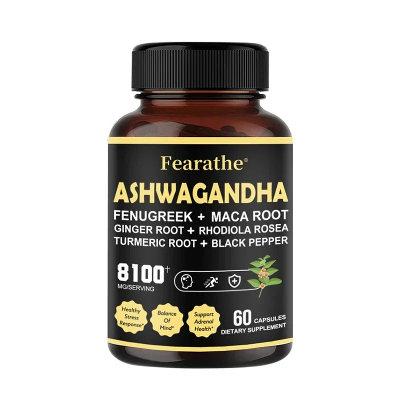 Ashwagandha Capsules - Added Turmeric, Rhodiola Rosea, Ginger, Black Pepper - Strength, Mood & Immune Support