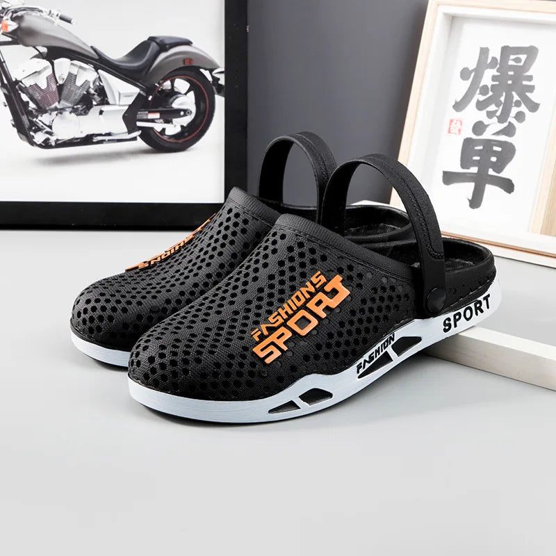 39-44 Mens Mules Clogs Summer Sandals Male Slippers Soft Bottom Beach Shoes Slip-On Zapatos Breathable Non-Slip Hollow Footwear