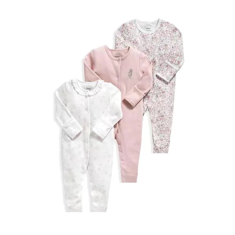 3pcs/Lot Cotton Soft Baby Romper Jumpsuit for Boys Girls with Zipper Footed Long Sleeve Pajama Sleepsuit Outfit Infant Clothes
