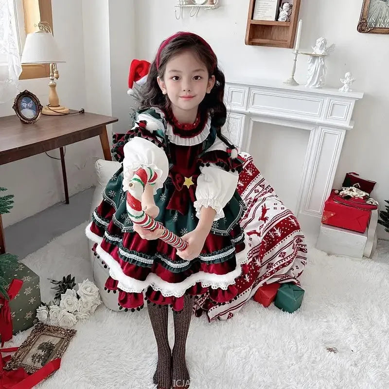 Party Dress Dresses Children Girls Performance Gown Kids Party Outfit Vestido Halloween Christmas Costume Velvet Lolita Princess