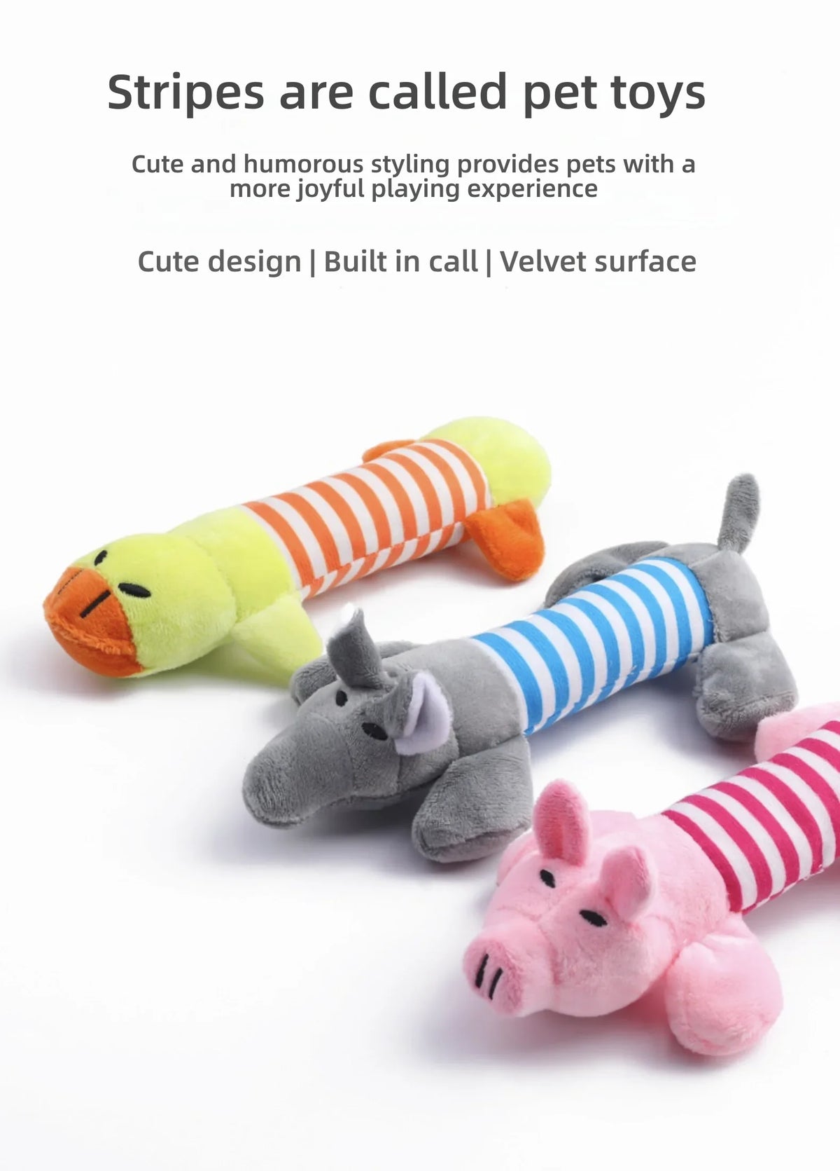 Pet Dogs, Cats, Plush Cartoon Embroidery, Bite Resistant and Stress Relieving, Ducks, Pigs, Elephants, Cute Vocalizations Toys