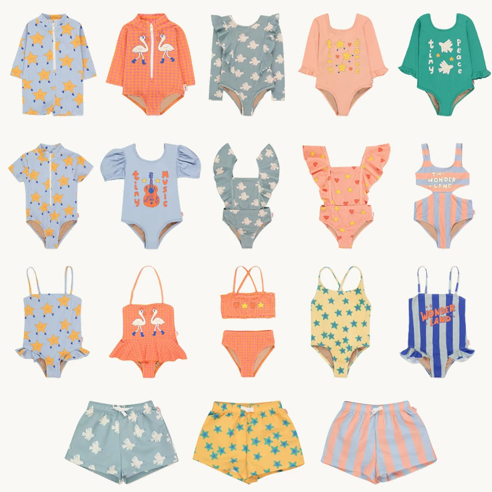 2025 Summer TC Baby Girls Swimsuits One Pieces Holiday Boys Swimming Trunks Child Seaside Swim Bikini Vacation Kid Swimwear Sets