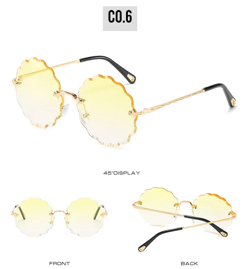 Oversized Round Sunglasses For Women Men Fashion Luxury Brand Design Rimless Sun Glasses Ladies Outdoors Travel Shades UV400