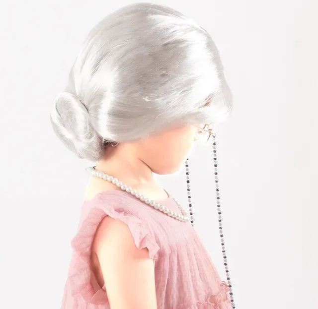 Halloween  Great grandma cosplay older performance costume Kid Halloween wig necklace eyeglass