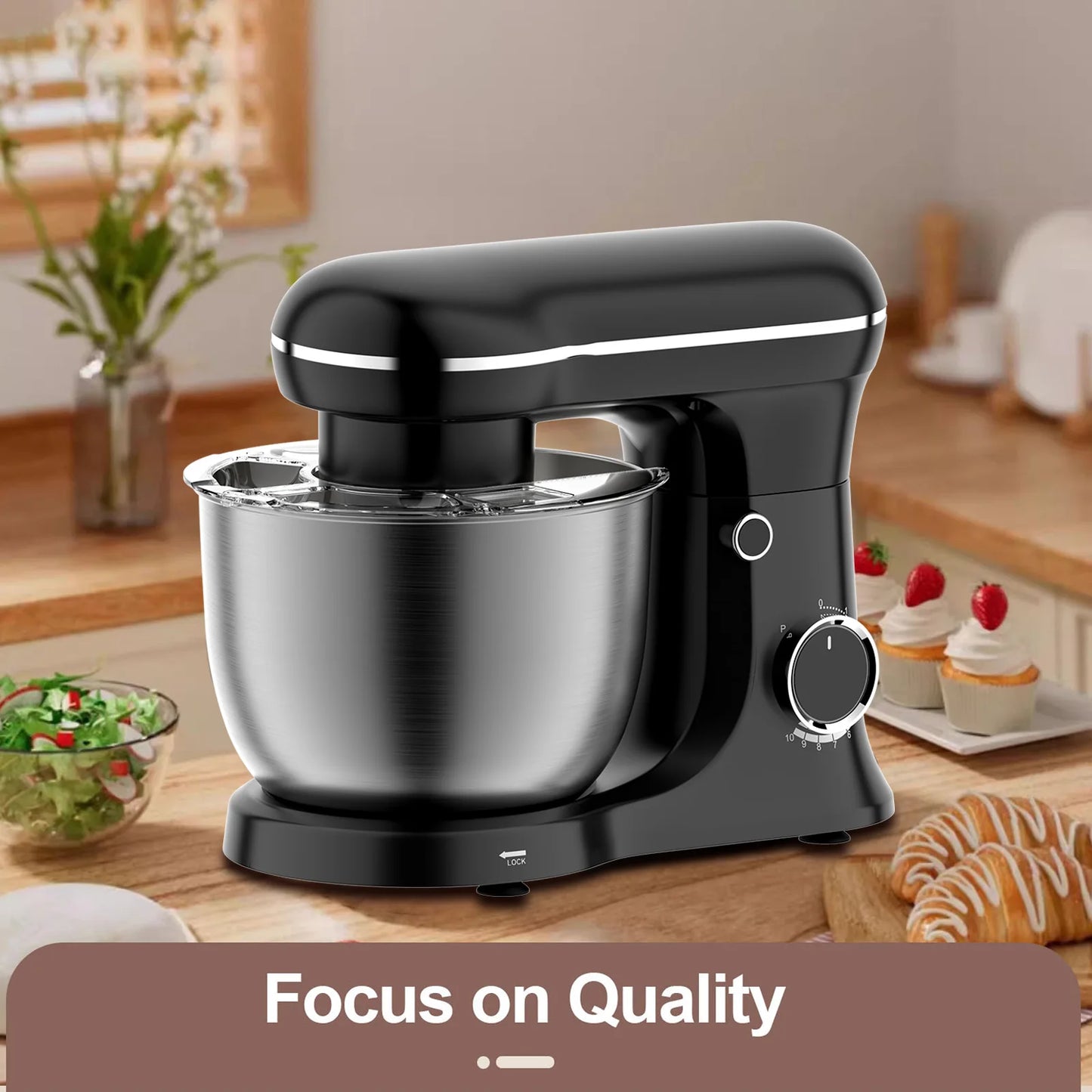 Stand Mixer for Home Baking, 5.5L Large Capacity Electric Dough Kneader & Egg Beater, Food Blender Machine with Mixing Attachmen