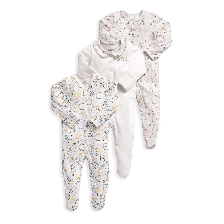 3pcs/Lot Cotton Soft Baby Romper Jumpsuit for Boys Girls with Zipper Footed Long Sleeve Pajama Sleepsuit Outfit Infant Clothes