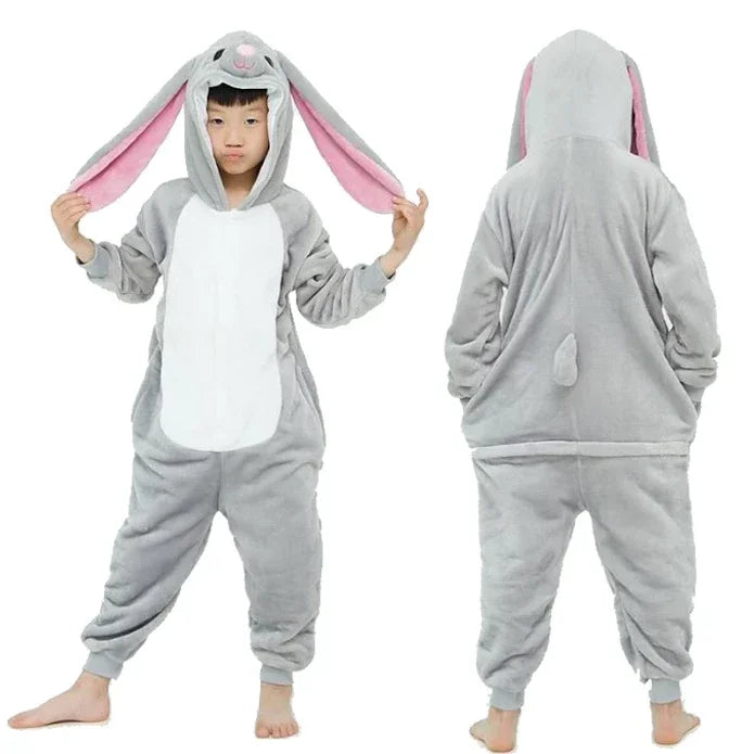 4 6 8 10 12 Years Girls Black Cat Jumpsuits Unicorn Pajamas Kigurumi Toddler Kids Hooded Flannel Home Wear Children Onesie